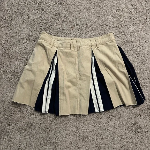 NWT Free People Khaki and Navy Pleated Skirt - Size Large - Picture 5 of 9